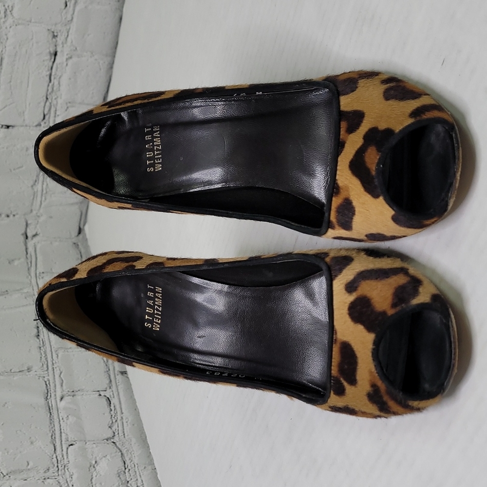 Stuart weitzman leopard fur peep toe wedge pump - Picture 2 of 9